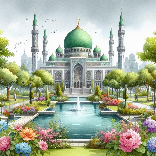 illustration of a mosque in a park