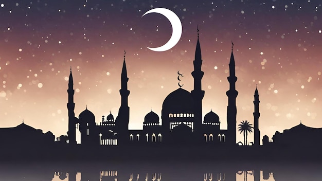 Illustration of a mosque with a beautiful night background