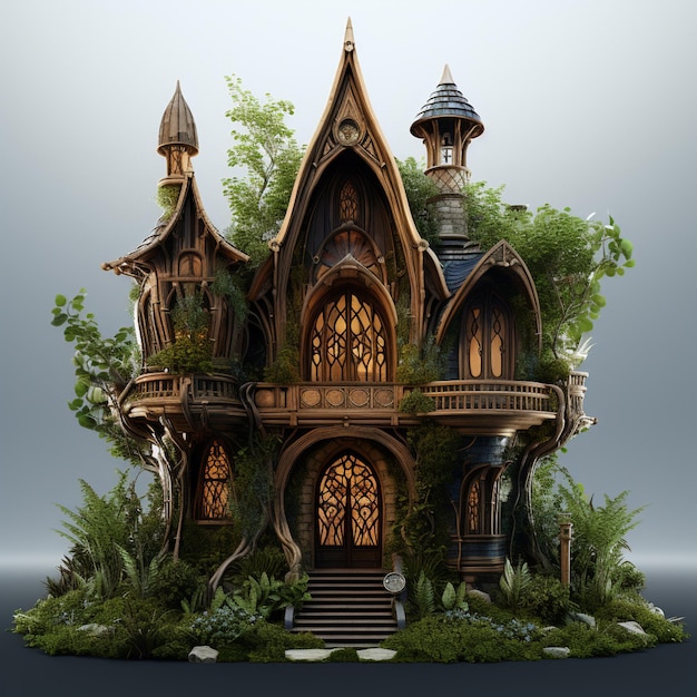 Illustration of the most beautiful wooden house