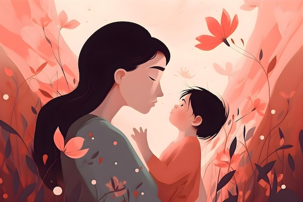 Illustration of mother and child hugging Mother's Day Generative AI content 2