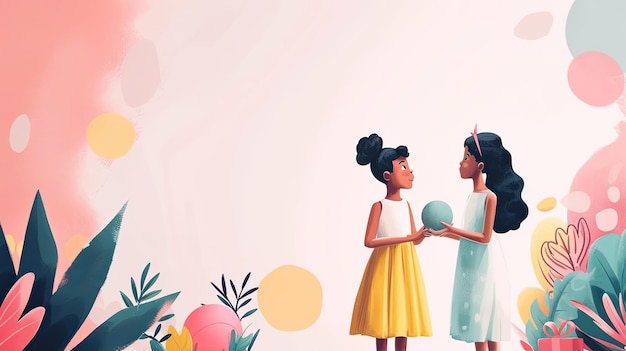 Illustration of mother and daughter Sweet banner with text place