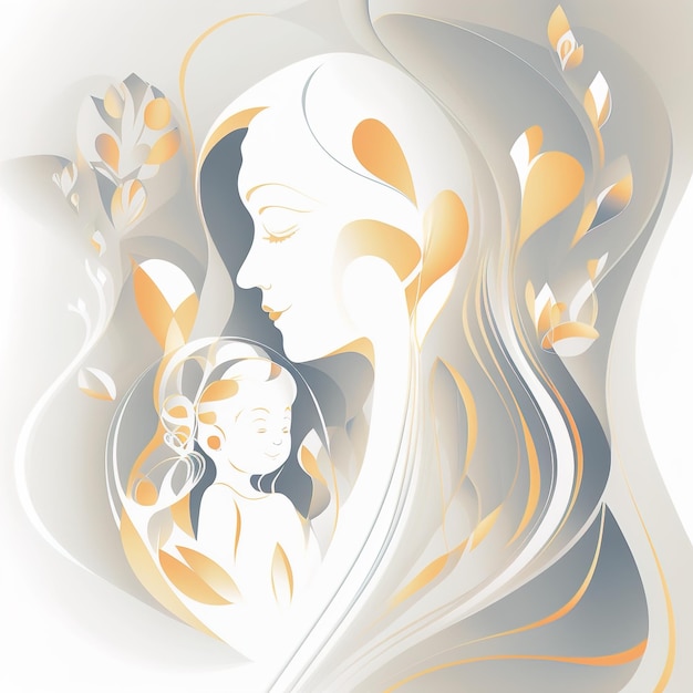 Illustration Of Mother Holding Baby Son In Arms. Happy Mothers Day Greeting Card. generative AI