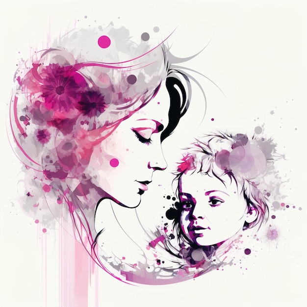 Illustration Of Mother Holding Baby Son In Arms. Happy Mothers Day Greeting Card. generative AI