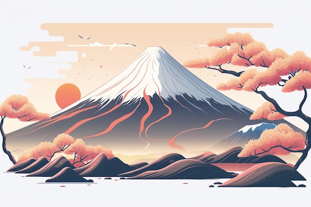 Illustration of Mount Fuji in Pastel Color