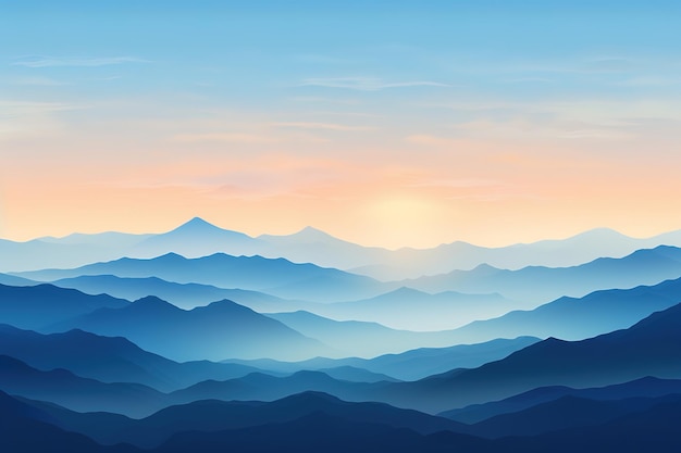 Illustration of mountain top view with sunrise light