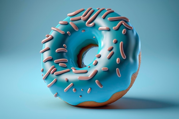 An Illustration of a Mouthwatering Donut with Sprinkles and Icing, Set Against a Soft and Dreamy Pastel Blue Background, Playful Composition Perfect for Foodies and Donut Lovers. created with Generati