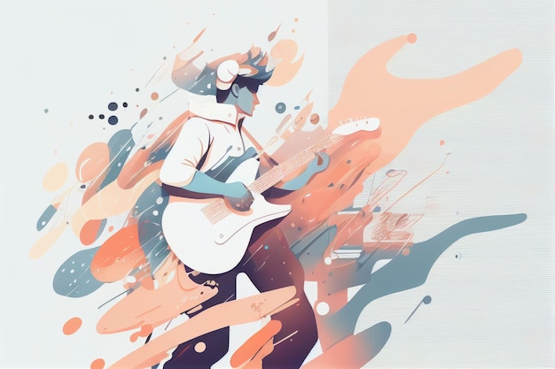 Illustration of musician playing guitar and singing on stage Created with Generative AI technology