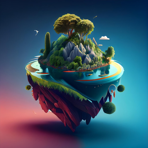 Illustration of mystical wonderland floating in midair generative ai