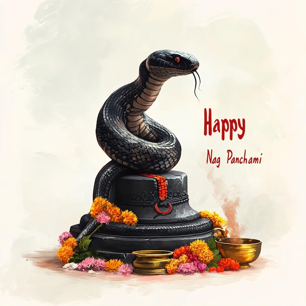 Photo illustration of nag panchami with lord shiva illustration