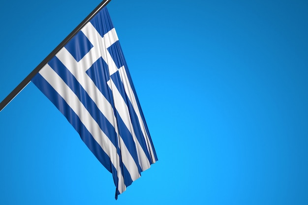 illustration of the national flag of Greece on a metal flagpole fluttering against the blue sky