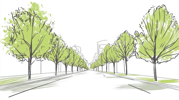 Photo illustration of a natureintegrated city plan featuring trees and pathways