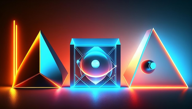 Illustration of neon laser light on geometric shapes for dynamic design concepts