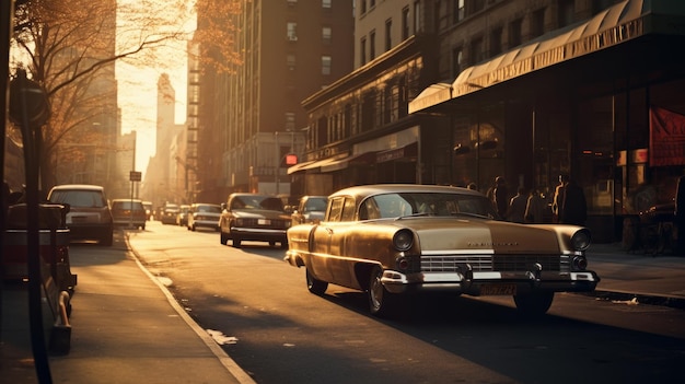 Illustration of New York life in the 1960s Digital photorealistic illustration Streets of New York