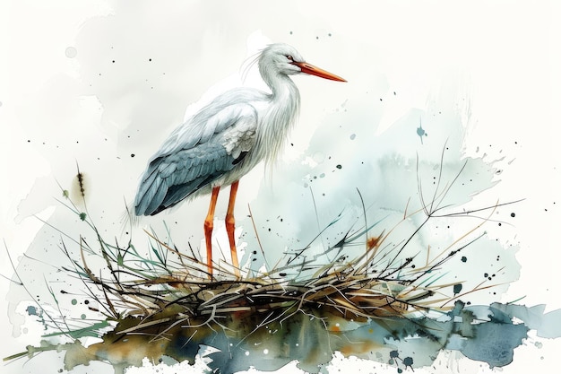 Illustration of a newborn baby in a stork in watercolor