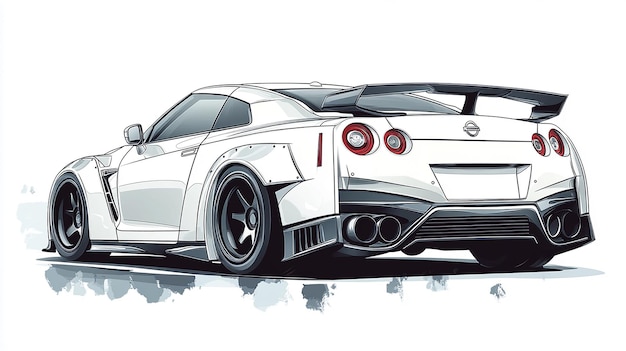 illustration nissan gtr straight rear view graphic white background