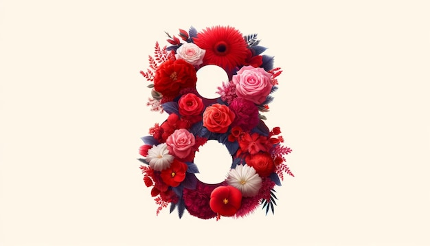 Illustration of number 8 and floral decoration for background and banner for 8th march womens day