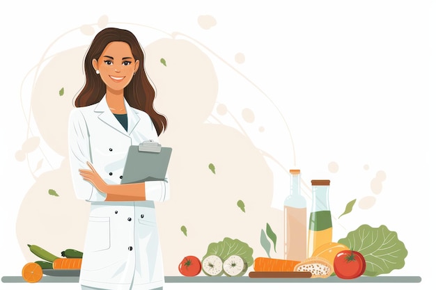 Photo illustration of a nutritionist with fresh vegetables