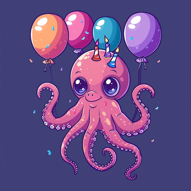 Photo an illustration of an octopus with balloons and the word quot happy quot on it