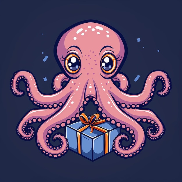 Photo an illustration of an octopus with a gift box on it