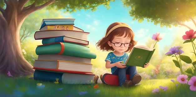 illustration_of_Scene_of_A_girl reading book