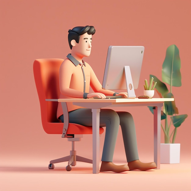 illustration of an office employee in 3D illutration