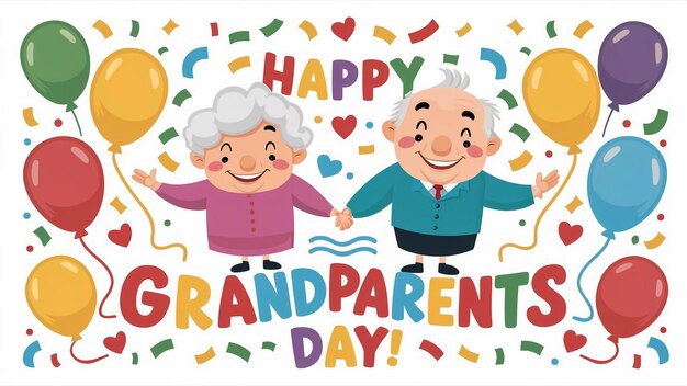 an illustration of an old couple holding hands with happy grandparents