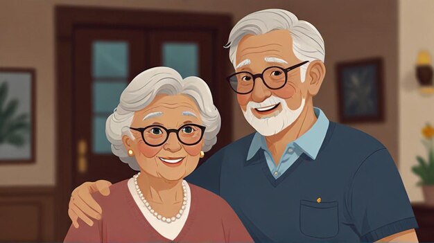 an illustration of an old couple with glasses and a picture of an old couple