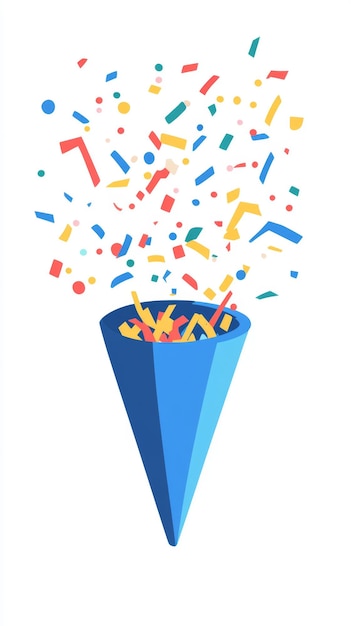 Photo illustration of an open blue party popper with confetti