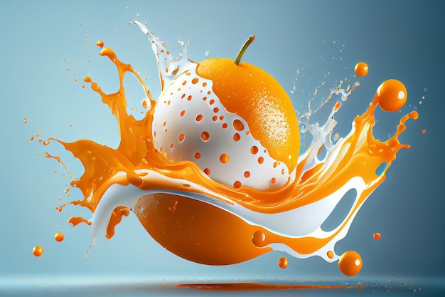 Illustration orange and splashes of thick orange and white paint on a colorful background