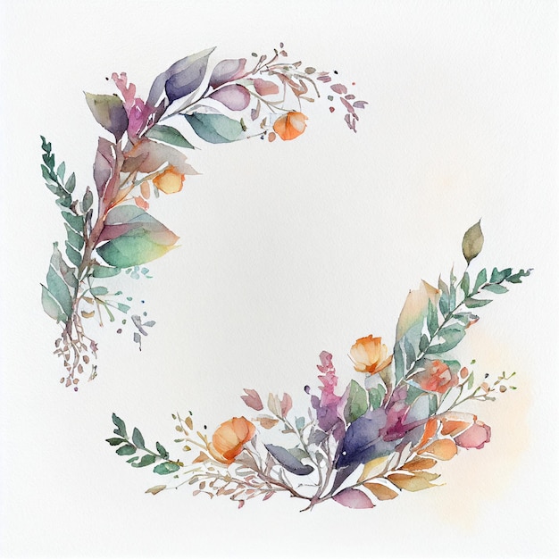 Illustration of painted watercolor flower decoration on card