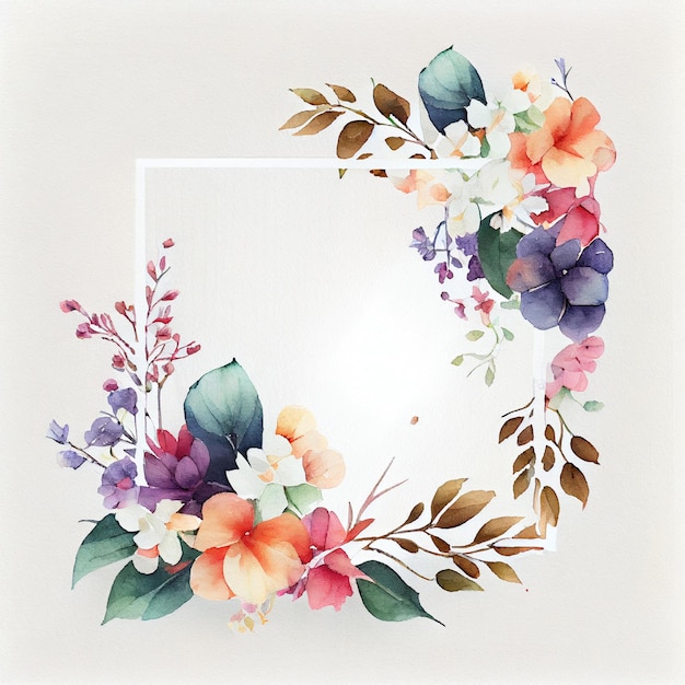 Illustration of painted watercolor flower decoration on card