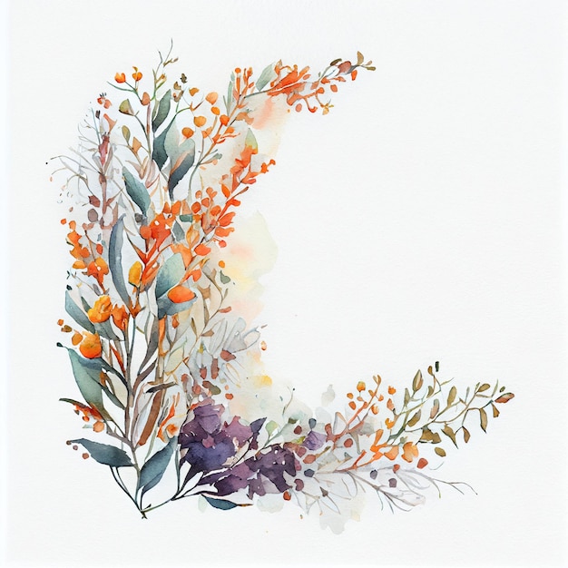 Illustration of painted watercolor flower decoration on card