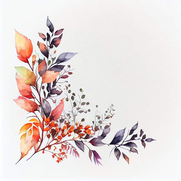 Illustration of painted watercolor flower decoration on card