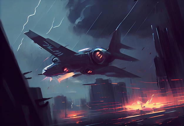 Illustration painting of planes flying in the storm Generate Ai