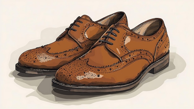 Photo illustration of a pair of brown leather brogue shoes