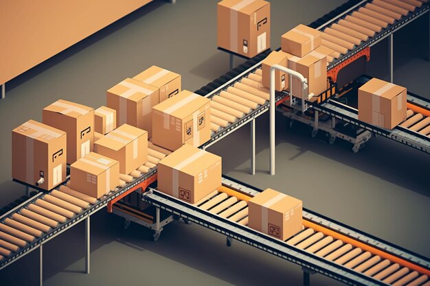 illustration of parcel is on the conveyor belt automatic logistics management