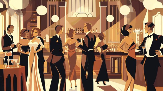 Photo an illustration of a party in a stylish and classy bar with elegant people in formal wear