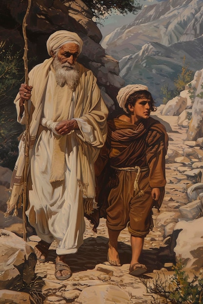 Photo an illustration of patriarch abraham and his son isaac