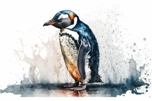 Illustration of a penguin in watercolor isolated on a white background