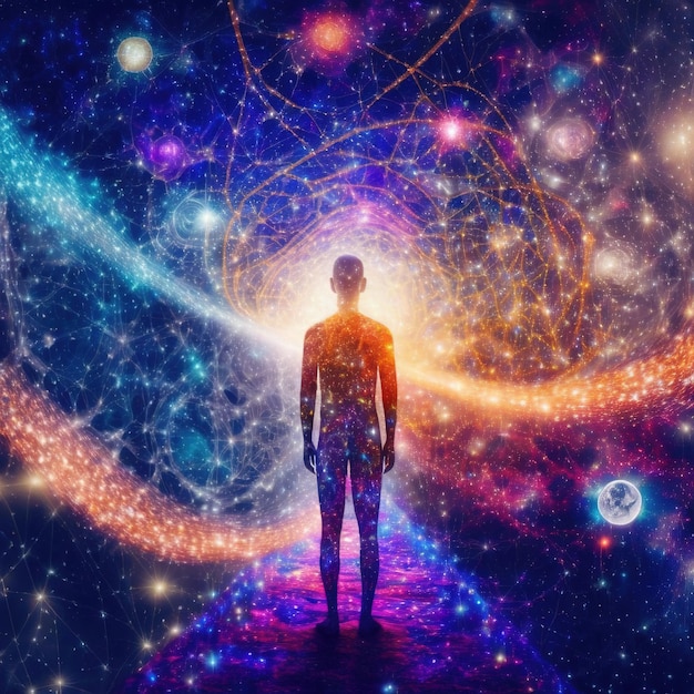 illustration of a person doing yoga spirituality with the universe Generative AI