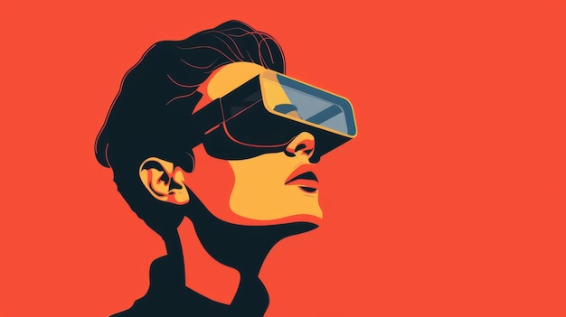 Illustration of a person immersed in a virtual environment with vr headset