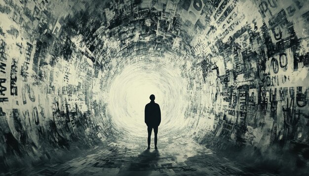 Photo illustration of a person inside a vast echoing chamber