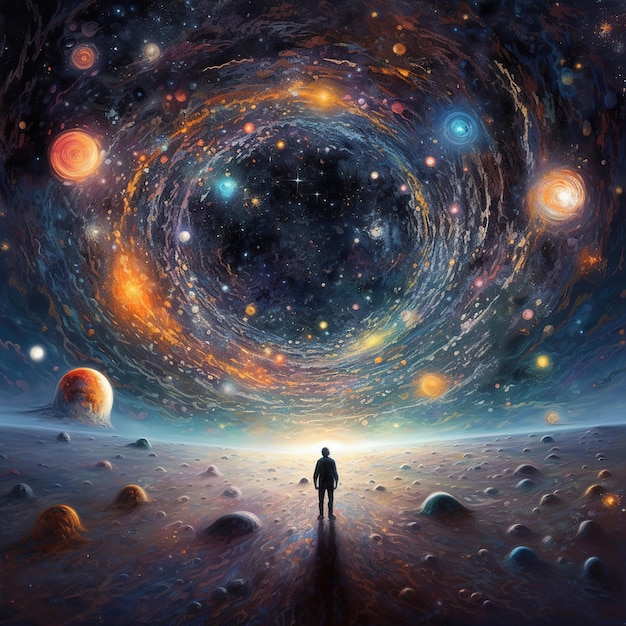 illustration of a person looking at the universe