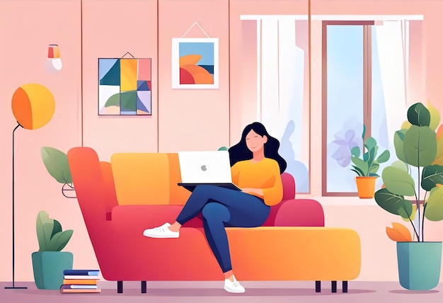 Illustration of Person Relaxing in Peaceful Home Atmosphere