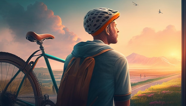 Illustration of a person riding a bicycle and looking into the distance