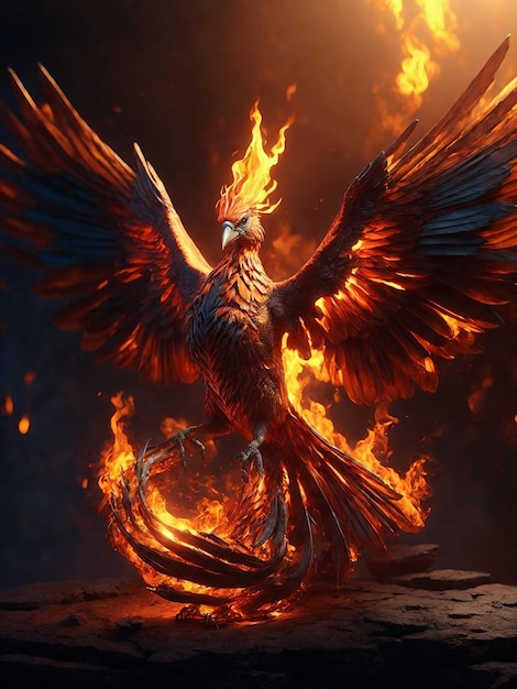 Illustration of a phoenix in fire