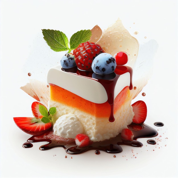 Illustration piece of cake sweet dessert on white background Created with Generative AI technology