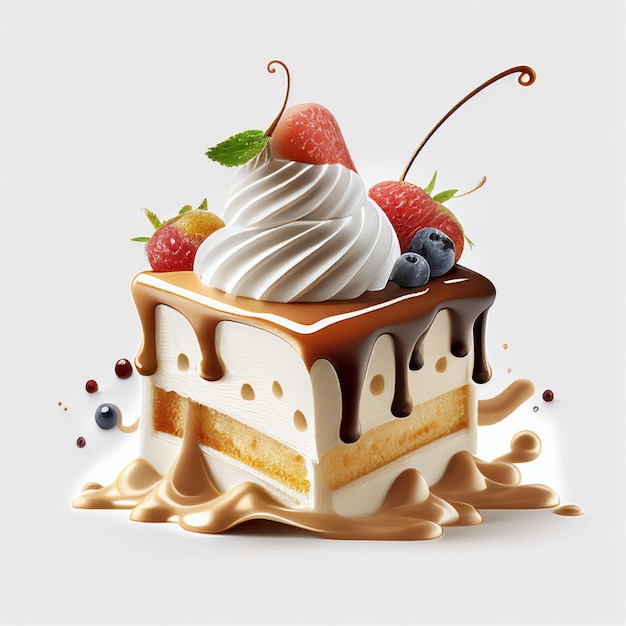 Illustration piece of cake sweet dessert on white background Created with Generative AI technology