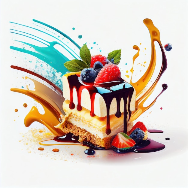 Illustration piece of cake sweet dessert on white background Created with Generative AI technology