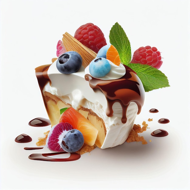 Illustration piece of cake sweet dessert on white background Created with Generative AI technology